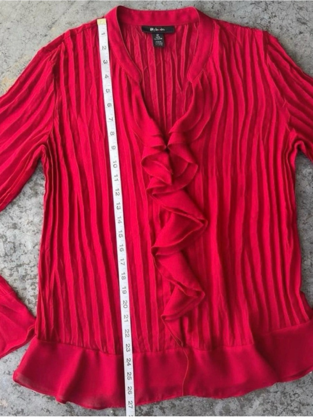 Style & Co. Red Ruffle V-Neck Long Sleeve Blouse - Picture 9 of 9